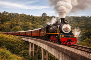 Passeio de Maria Fumaça saindo de Canela.
